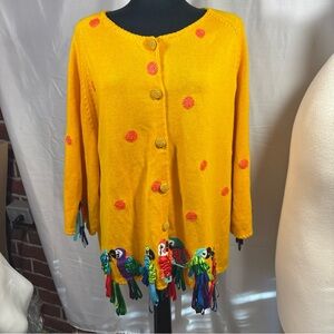 Michael Simon Yellow Cardigan with Ribbon Parrot Accents Plus 3X Y2K 2000